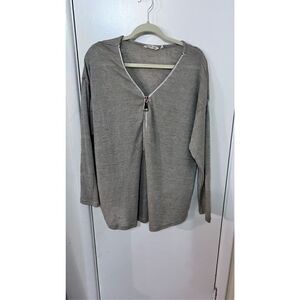 SOFT SURROUNDINGS BEIGE 3/4 ZIP PULLOVER THIN KNIT TOP WOMENS SZ 2XL